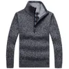Menströjor Autumn Mens Tjock varm stickad Pullover Solid Long Sleeve Turtleneck Sweaters Half Zip Wool Fleece Winter Coat Asian Storlek