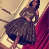 Bling Bling Black Sequin Short Prom Dresses High Neck Long Sleeve Cocktail Party Gowns Homecoming Dresses Custom Made