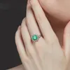 Vintage 100 925 Sterling Silver Jewelry Ring Natural Emerald Gemstone Diamond Rings for Women Storlek 5122935059