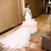 Exquisite Long Sleeve Ruffle African Wedding Dresses Mermaid Organza Beads Sheer Bride Dress Lace Vestido de novia Plus Size Bridal Gown
