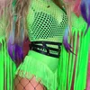 Dammode Scenkläder Goddess Tassle Fringe Bodysuits Fluorescerande Neon Grön One Piece Bodysuits Dam Sexig O-Neck Mesh Hollow Out Festival Outfits Rave Wears