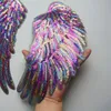 Gold Silver Rainbow Sequin Feather Angel Wings Sew Iron on Patches 33CM For Dress Jeans Shirt DIY Appliques Decoration