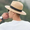 Nieuwe vrouwelijke sombreros mannen zomer hoed klassieke zwarte gordel panama sunhats jazz hat strand hoeden voor vrouwen chapeau de paille femme