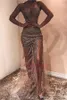 Seksi Afrika Kılıf Balo Parti Elbiseler Payetli Bir Omuz Uzun Kollu Yan Bölünmüş Akşam Parti Törenlerinde