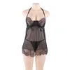 섹스 플러스 사이즈 속옷 여성 란제리 M-5XL 메쉬 섹시한 의상 에로틱 레이스 투명 Babydolls Chemises Halter 여성 Negligee Y19070302