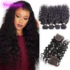 Brazylijska fala wodna 4 wiązki z koronkowym 4x4 Lace 5pcs/działka mokre i faliste Virgin Human Hair Bundle z zamknięciami