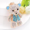 Moda hayvan tasarım anahtarlıklar köpüklü tam Rhinestone Teddy bear Kolye Altın renk Metal Anahtarlık Yüzükler kadınlar için çanta