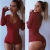 Mode-Sexy Body Frauen Strampler Bodycon Overall Langarm Body Frauen Herbst Frühling Gerippte Bodys Playsuits Dünne Kurze Baumwolle