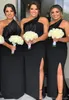 Black One Shoulder Bridesmaid Dresses Side Split Spring Summer Countryside Garden Formal Wedding Party Guest Gowns Plus Size Custom Made