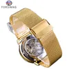 Forsining Classic Black Golden Skelet Clock Mesh Band Design Waterdichte Men039S Mechanische horloges Topmerk Luxe Montre HO2437006