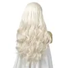 Beyaz derin dalga peruk uzun sentetik peruk kadın cosplay moda saç uzatma