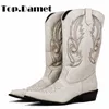 Top.Damet Stivali Western Donna Autunno Inverno Slip On Stivali Tinta Unita Punta a punta Cowboy Cowgirl Moto per Donna