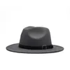 Sombreros Fedora de fieltro de lana con ala plana para otoño e invierno, sombrero Formal de Jazz con hebilla, gorra Panamá, sombrero liso para hombres y mujeres, sombrero de fieltro de ala grande