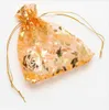 Colorful Gold Rose Transparent Packs Drawstring Pouch Sachet Organza Gift Bag For Jewelry Wedding Party Beads Packing GB397