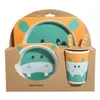 5 stks / sets Baby Dish Servies Set Cartoon Vork Scheiding Voeding Gerechten Voor Kinderen Gebruiksvoorwerpen Natuurlijke Bamboe Fiber Kom met Cup Lepel Plate