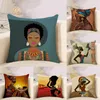 Dropship Yastık Kılıfı 18x18 Inç Ev Dekor Kare Pamuk Karikatür Afrikalı Kadın Keten Yastık Örtüsü