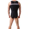 4 Kleuren Mannen Body Shaper Sexy Comfortabele Leotard Mouwloze Sport Korte Jumpsuit Splicing One Piece Undershirt Casual Bodysuit