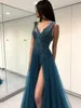 Cheap Prom Sweet 16 Dresses Long Sheer Scoop Backless Formal Evening Gowns High Split Bead Lace Appliques Tulle Celebrity Ball Party Dress