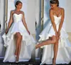 Neue asymmetrische Boho-Hochzeitskleider 2020, trägerlos, mit Schnürung hinten, Hi-Lo, bescheiden, A-Linie, Strand-Brautkleider, Vestido De Novia, günstig