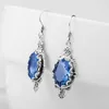 Acid Blue Rhinestone Designer Earrings Silver Long Drop Earring For Women Vintage Bridal Jewelry Wedding Birthday Gift For Friend