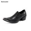 Batzuzhi chaussures Oxfords en cuir formel noir chaussures d'affaires à enfiler chaussures en cuir d'affaires 6.5 cm hauteur augmentée Zapatos Hombre, 38-46