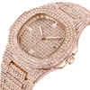 Lureen Hip Hop Iced Out Gold Color Watch Quartz Full Diamond Round Watches Mens Stainless Steel Wristwatch Gift