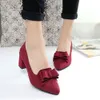 2019 Candy Color Women Pumps Grunt färg Kvinnors Bowknot Suede Block Tjocka Högklackat Skor Bowtie Arbetsskor