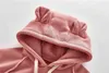 Coreano stile spesso Orso Ear Stampa allentati pagliaccetto hoodies di inverno delle ragazze dei ragazzi delle tute con il cappuccio in pile Outwear per i bambini