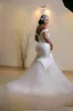 2019 nuevos vestidos de novia de sirena africana árabe fuera del hombro con cuentas de cristal tren de barrido corsé de tul espalda más tamaño vestido de novia formal
