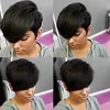 Perucas de corte de pixie de cabelo humano curto com bangas laterais emplumadas para penteados das mulheres negras em linha reta perucas dianteiras sem renda