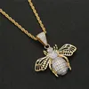 Hip Hop ICED OUT Animal Little Bee Pendant Necklace Micro Paved Cubic Zircon Mens Gold Chain Gift