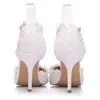 Bombas branco tornozelo cinta strass salto alto feminino sapatos de casamento rendas flores salto alto stiletto bombas shoes240i