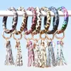 Leopard Leather Bracelet Keychain Tassel PU Leather O Circle Key Holder Women Wristlet Keychains Bag Pendant Party Favor OOA8035