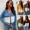 Women Loose Long Sleeve Knits Blouse V Neck Button Down T Shirts Tie Front Knot Casual Shirt Tops
