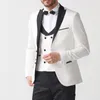 Beyaz Damat Smokin Siyah Tepe Yaka Sağdıç Düğün 3 Parça Suit Moda Erkekler İş Balo Parti Ceket Blazer (Ceket + Pantolon + Kravat + Yelek) 2282
