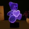 Karikatür Aşk Kalp Ayı Şekli Masa Lambası USB LED 7 Renkler Değişen Pil Masası Lambası 3D Lamba Yenilik Gece Lambası Çocuk Çocuk Günü Hediye Oyuncak