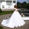 2020 White Satin Off The Shoulder Ball Gown Wedding Dresses Draped Court Train Bridal Gowns Long Wedding Reception Dress New Vestidos