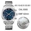 OMF 42mm Стальной корпус Blue Dial Cal.9300 A9300 Автоматические мужские часы с хронографом 431.10.42.51.03.001 (черное колесо баланса) New Puretime OM12