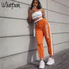 Mode-waatfaak casual patchwork potlood broek hoge taille gesp riem broek vrouwen oranje rits pocket joggingbroek en joggers fitness