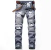 Men's Jeans Moto Full Length Fashion Straight Retro Hole Male Trousers Pleated Ripped Pants Tide Design