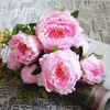 Peonie artificiali Fiori di seta vero tocco Foglia finta Decorazione per la casa e la festa nuziale 7 teste di fiori di peonia