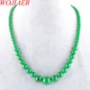 WOJIAER Pietra preziosa di giada verde 6-14mm Perline tonde graduate Collana da donna 17,5 pollici Gioielli in filo F3000