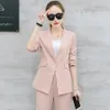 Офис леди Деловой костюм Solid Color 2 шт Набор женщин костюм Blazer пальто брюки куртки и брючные LJJA2639-11