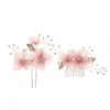 Vintage Women Elegant Pink Flower Handmade Hair Comb Hairpin Set Bridal Wedding Hair Jewelry Headband Accessories