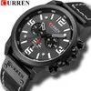 Curren New Fashion Mens Watches top Big Dial Quartz Watch lederen waterdichte sport chronograph Watch Men1246Q