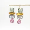 Boucles d'oreilles serties de diamants en verre femme coréenne créative boucles d'oreilles en pierres précieuses colorées pendentif ornements