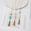 Fashion Oval Natural Stone White Turquoise Necklace Gold Metal Long Chain Sweater Tassels Statement Necklace