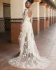 2020 Ny stil byxdräkt bröllopsklänningar med långa ärmar wraps spets applikation älskling brud party bröllop klänningar tre-stycken304w