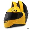 Motorradhelm Katze Ohren Persönlichkeit Full Hair Helm 4 Farbe Pink Yellow3904439
