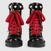 2023 Luxury Leather Embroidered Ankle Boots Designer Shoes Crystals Martin Boot Women Thick Heel Ankle Booties